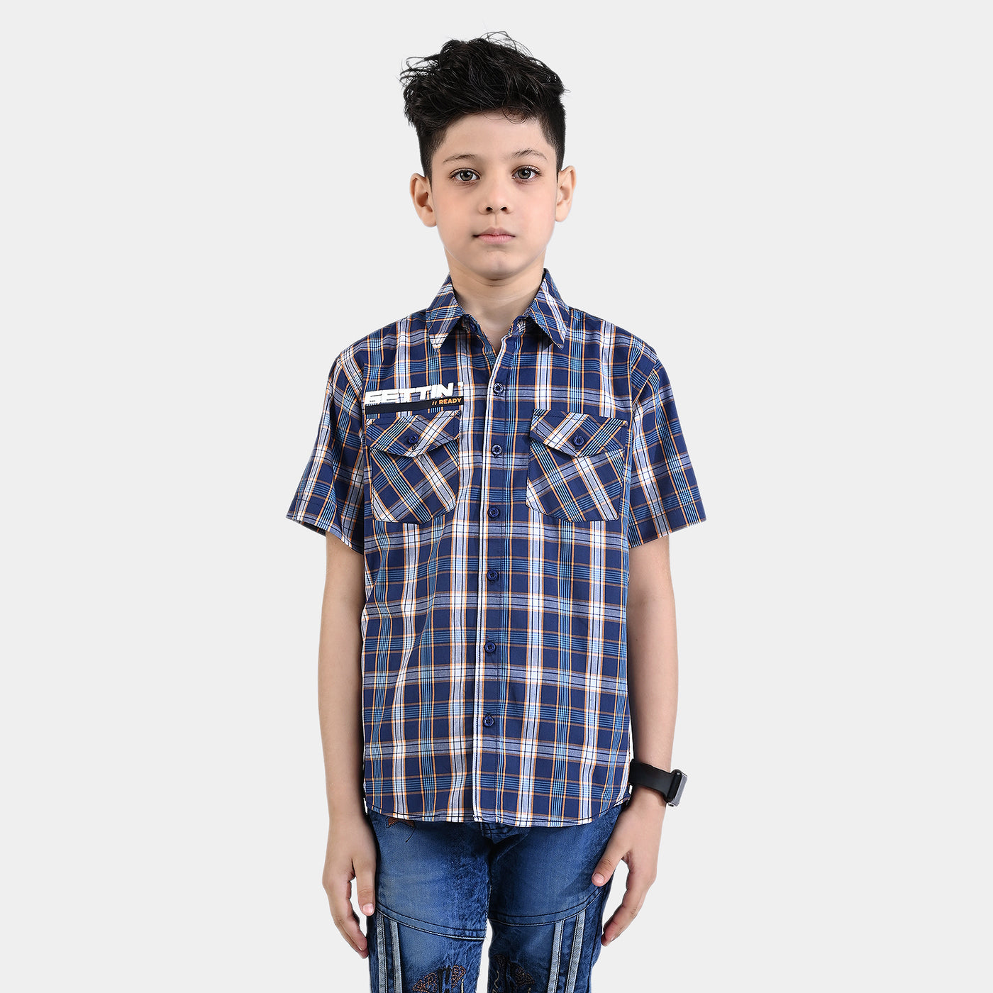 Boys Yarn Dyed Casual Shirt (NYC)-ORANGE