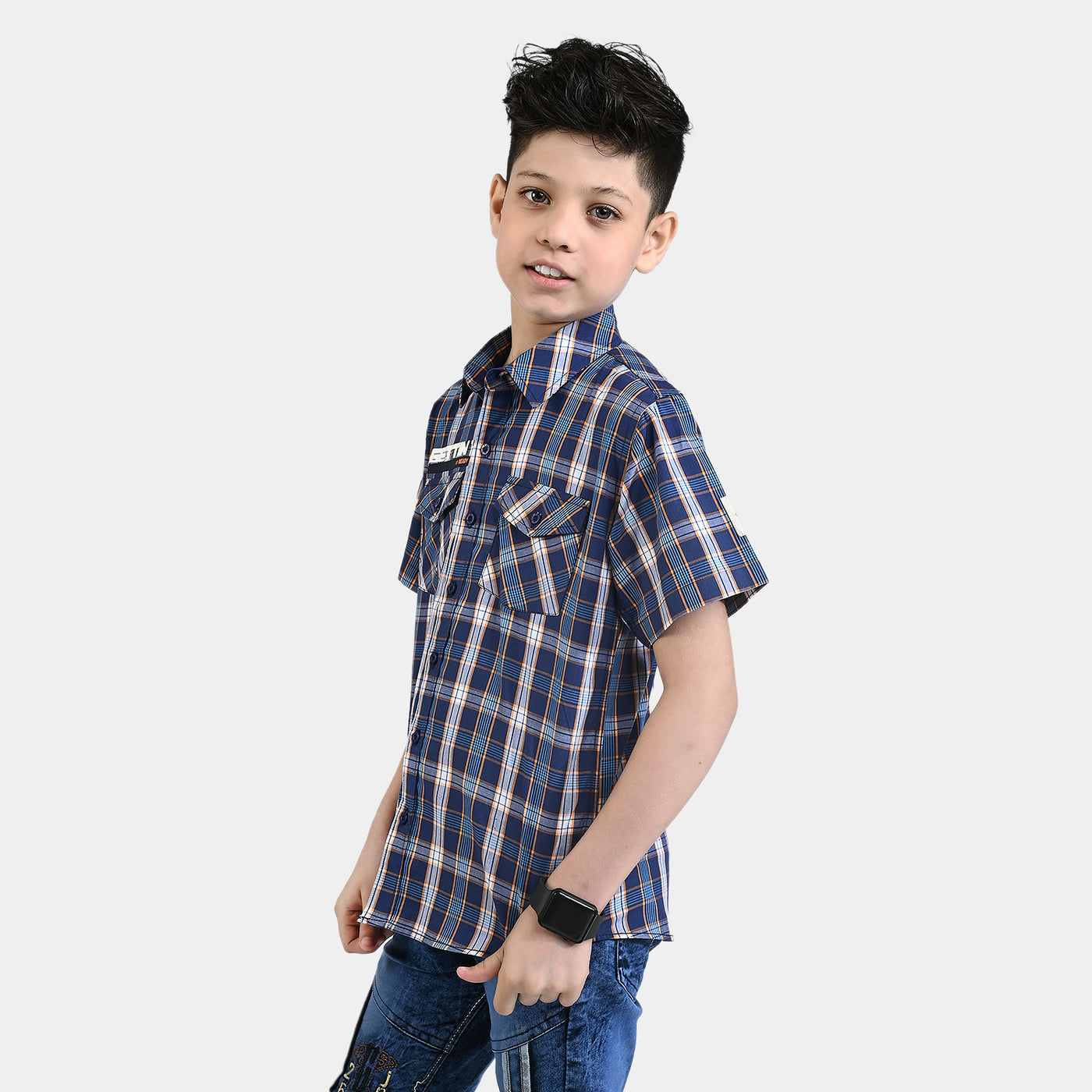 Boys Yarn Dyed Casual Shirt (NYC)-ORANGE