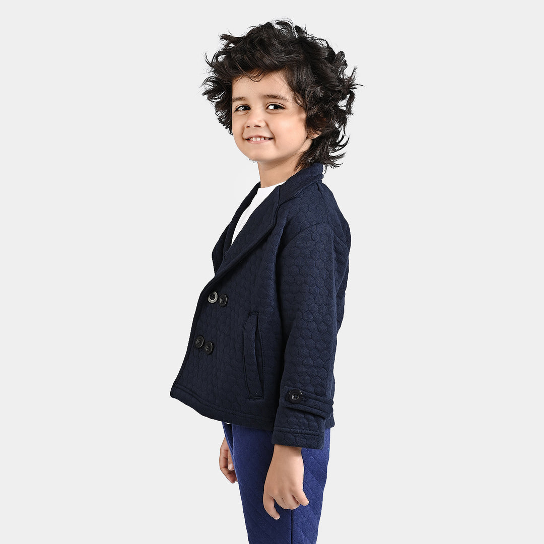 Boys Knitted Quilted Coat-Navy Blue