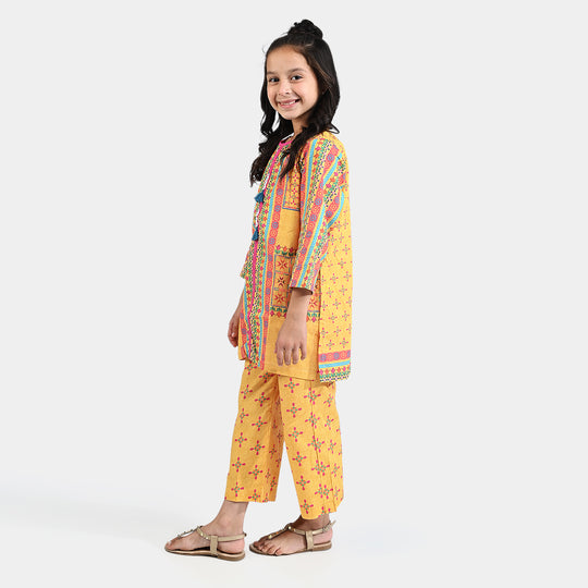 Girls Cotton Poplin Printed 2PC Suit Miral-Yellow