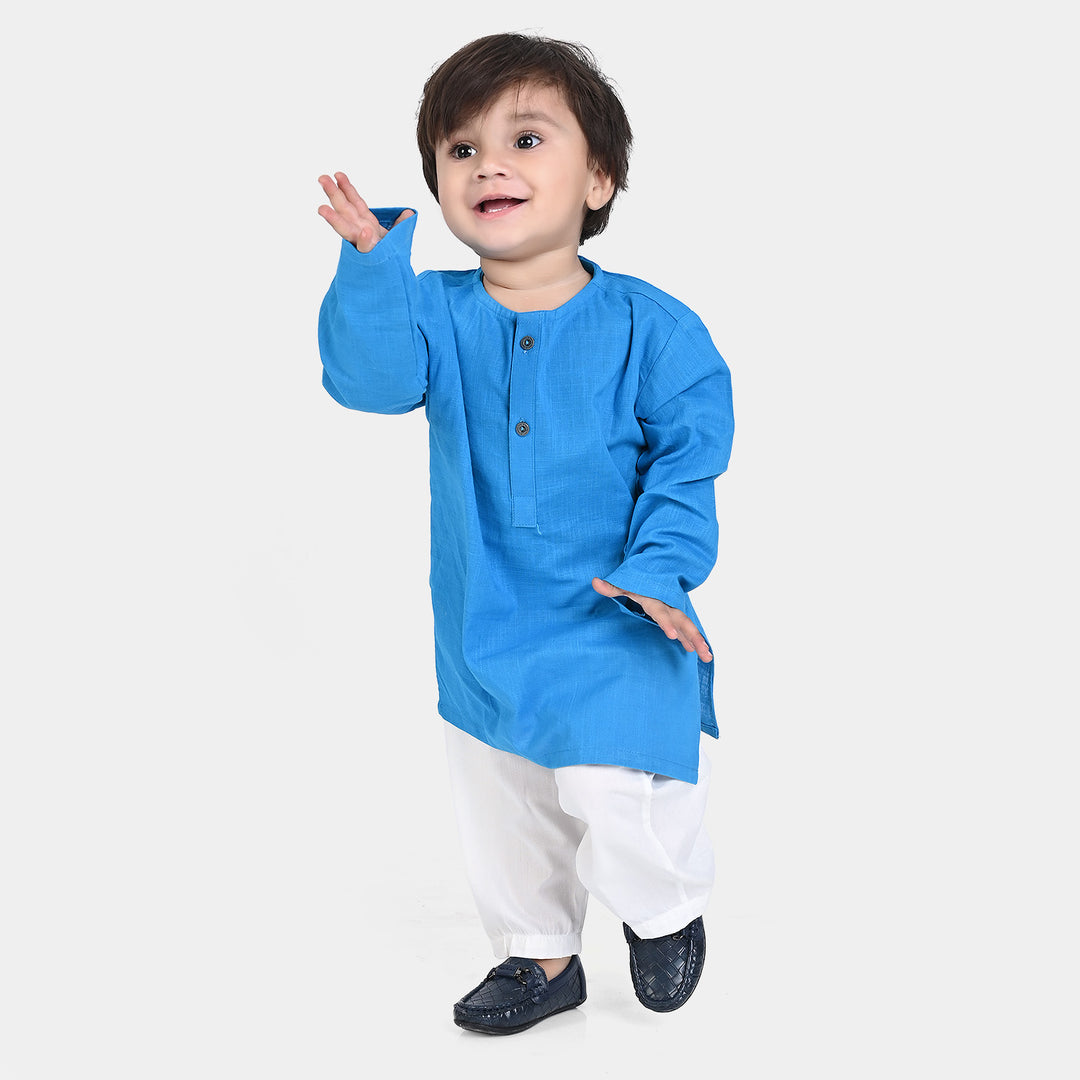 Infant Boys Cotton Slub Basic Kurta -Bluish