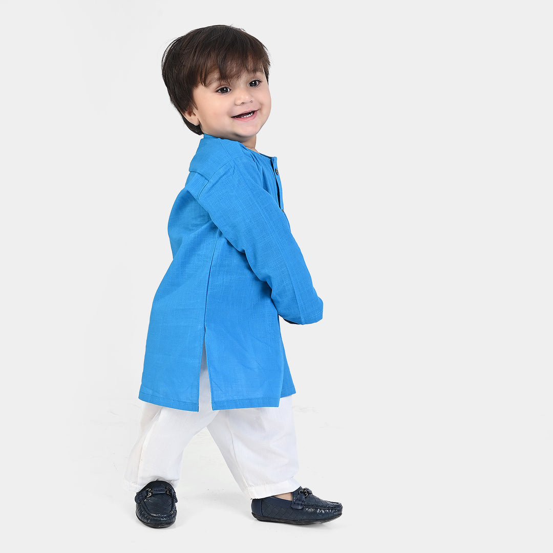 Infant Boys Cotton Slub Basic Kurta -Bluish