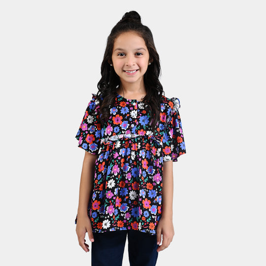 Girls Viscose Casual Top Balloon Floral-Multi