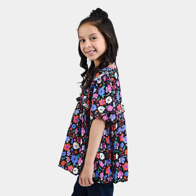 Girls Viscose Casual Top Balloon Floral-Multi