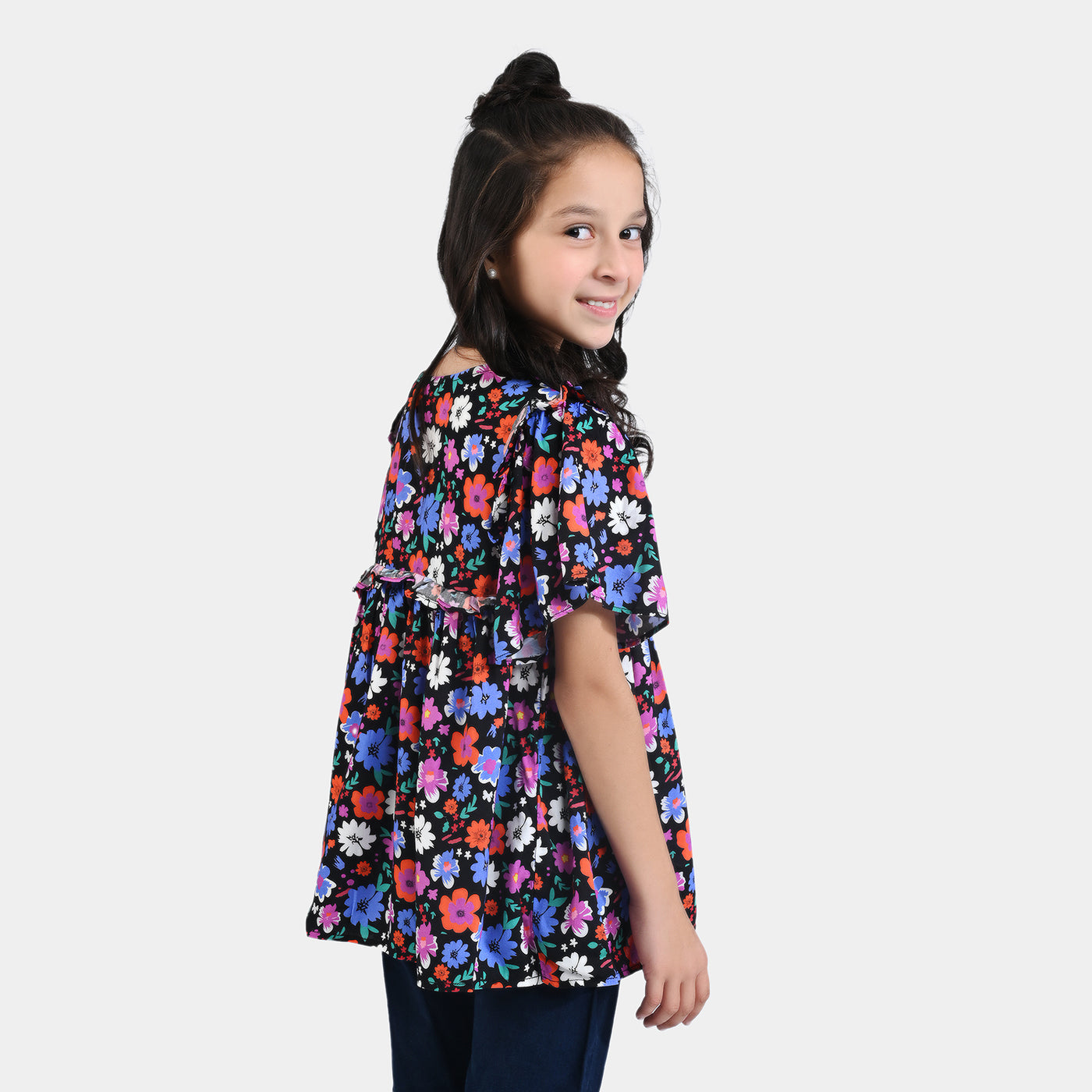 Girls Viscose Casual Top Balloon Floral-Multi