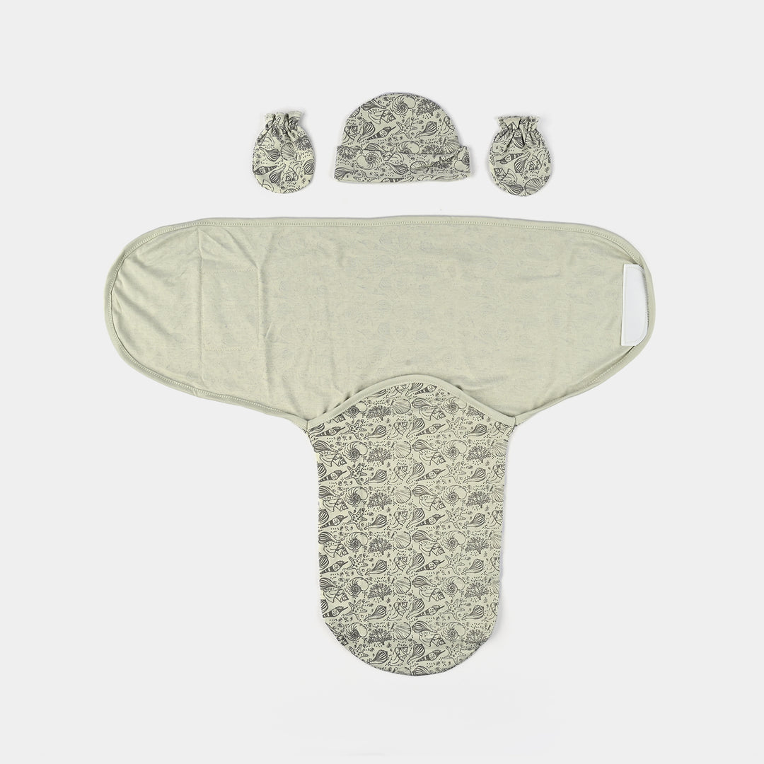 Baby Swaddle with Cap & Mittens Set