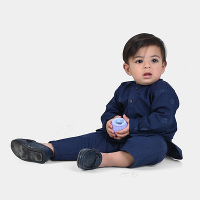 Infant Boys Cotton Poplin 2PC Suit (Screen Print)-NAVY