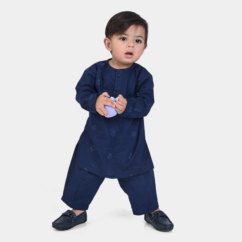 Infant Boys Cotton Poplin 2PC Suit (Screen Print)-NAVY