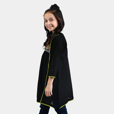 Girls Cotton Slub EMB Kurti Magical-BLACK