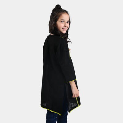 Girls Cotton Slub EMB Kurti Magical-BLACK