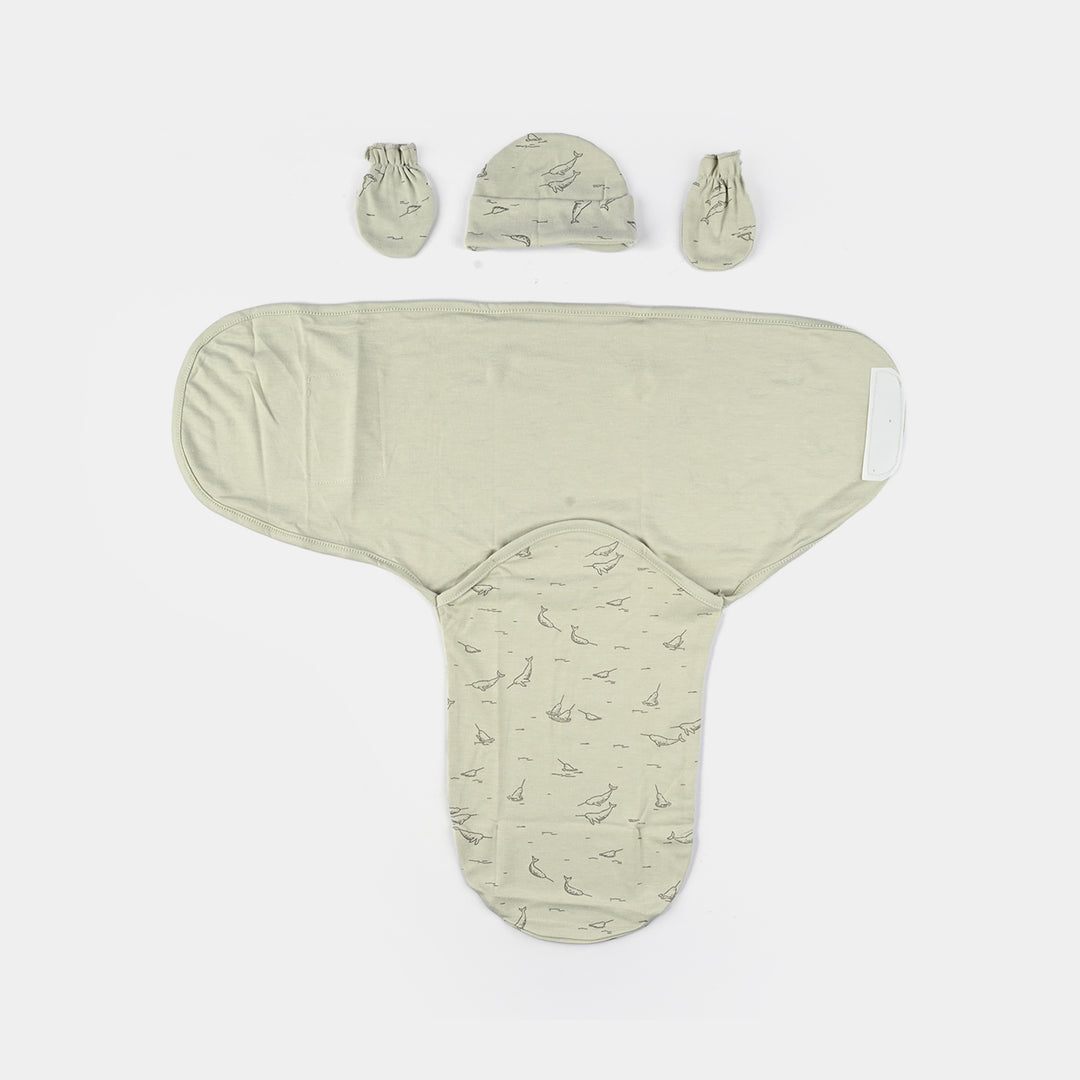 Baby Swaddle with Cap & Mittens Set