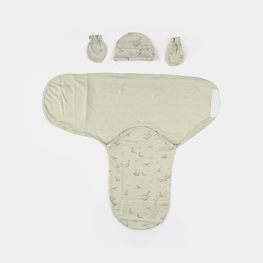 Baby Swaddle with Cap & Mittens Set