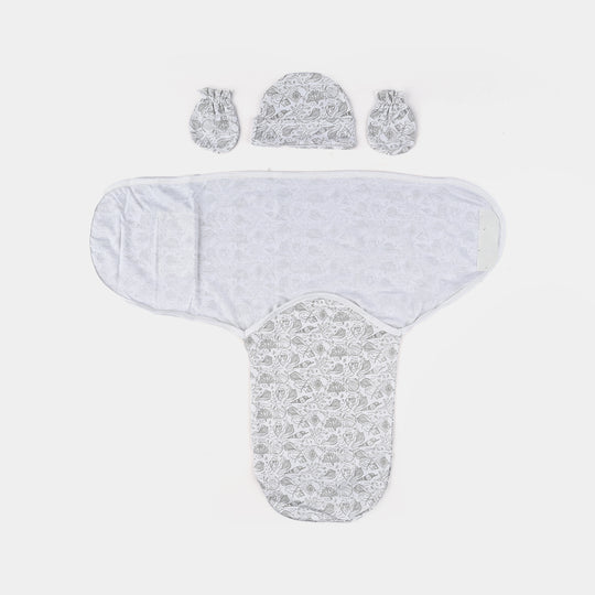 Baby Swaddle with Cap & Mittens Set