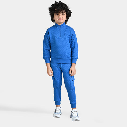 Boys Quilted 2 Piece Suit Blue Velour-Imp.Blue