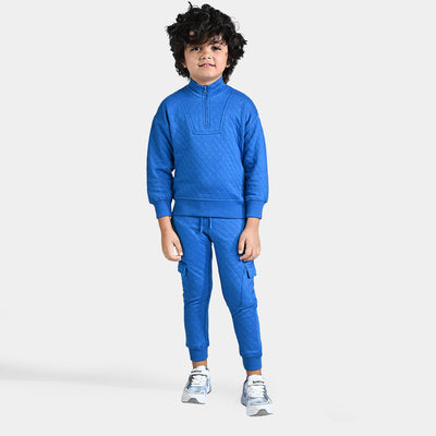 Boys Quilted 2 Piece Suit Blue Velour-Imp.Blue