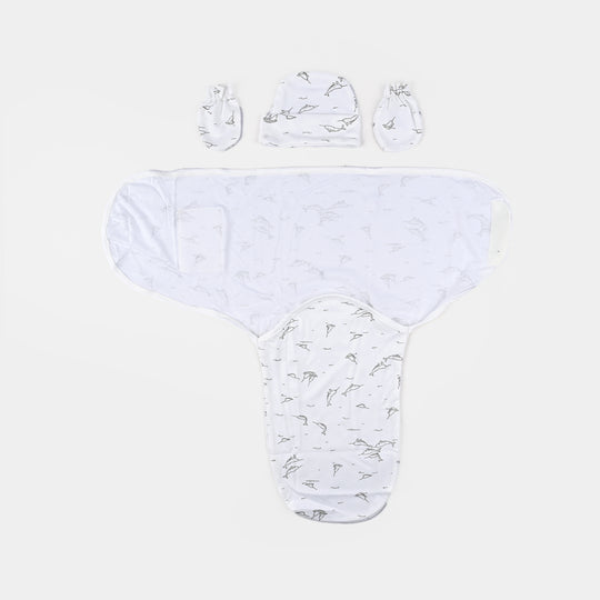 Baby Swaddle with Cap & Mittens Set