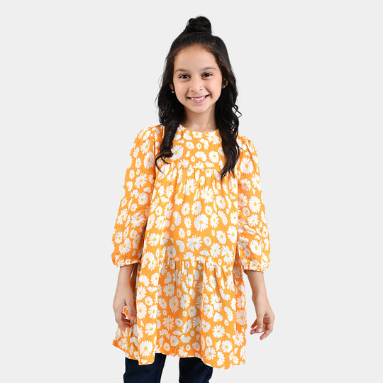 Girls Viscose Casual Frock Anemone-Yellow