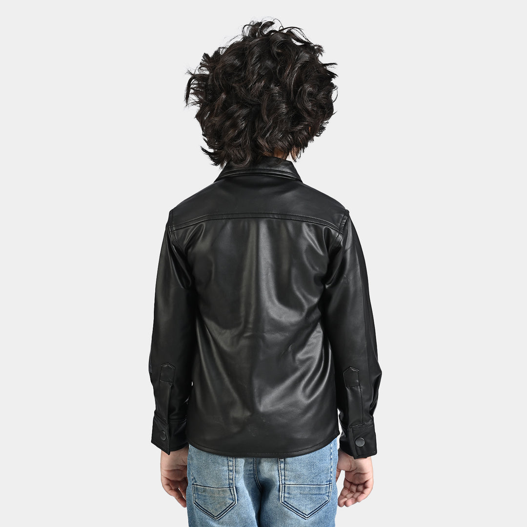 Boys Polyurethane Shacket-BLACK