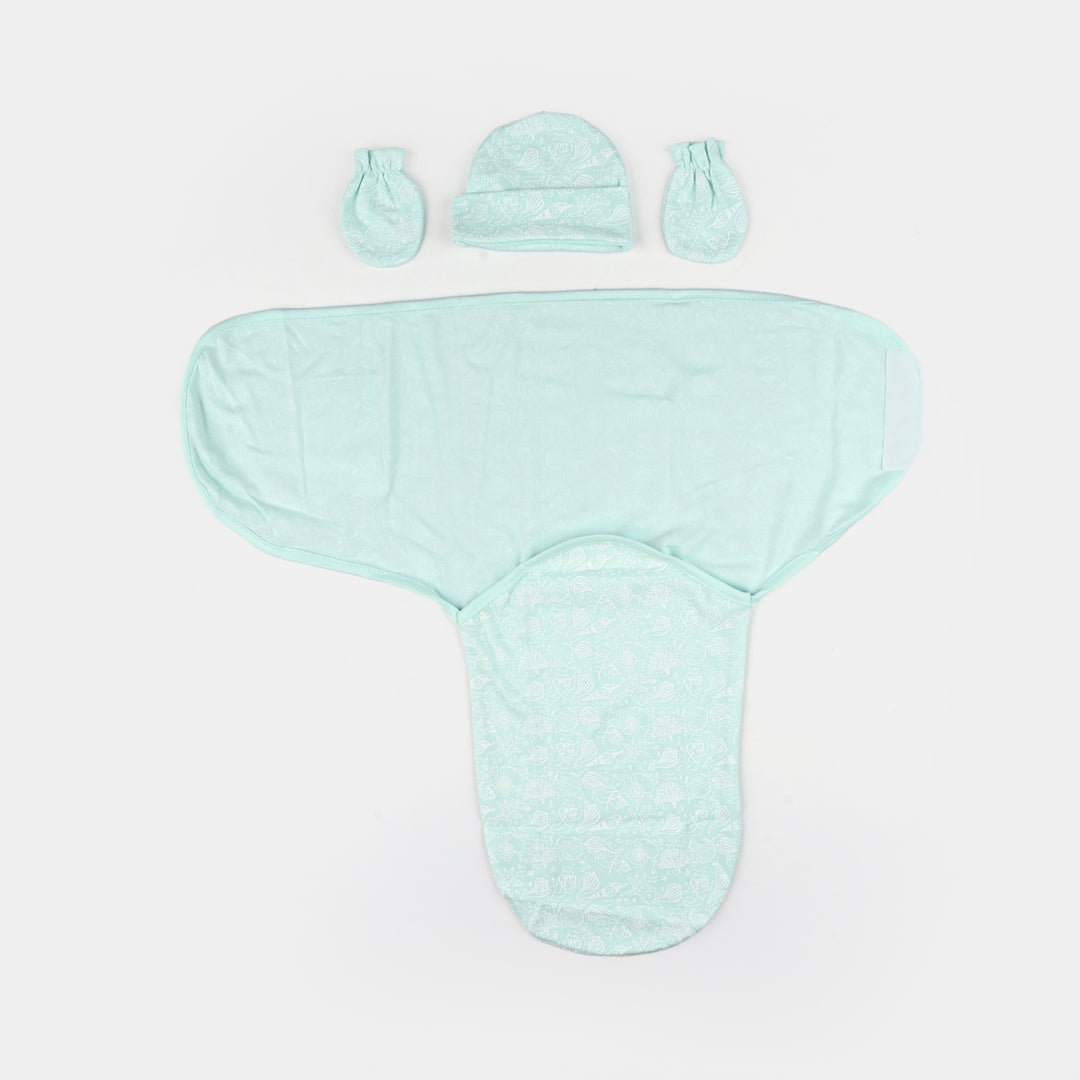 Baby Swaddle with Cap & Mittens Set