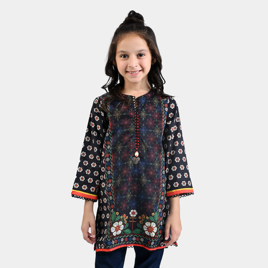 Girls Cotton Poplin Printed kurti Adventurous-BLACK