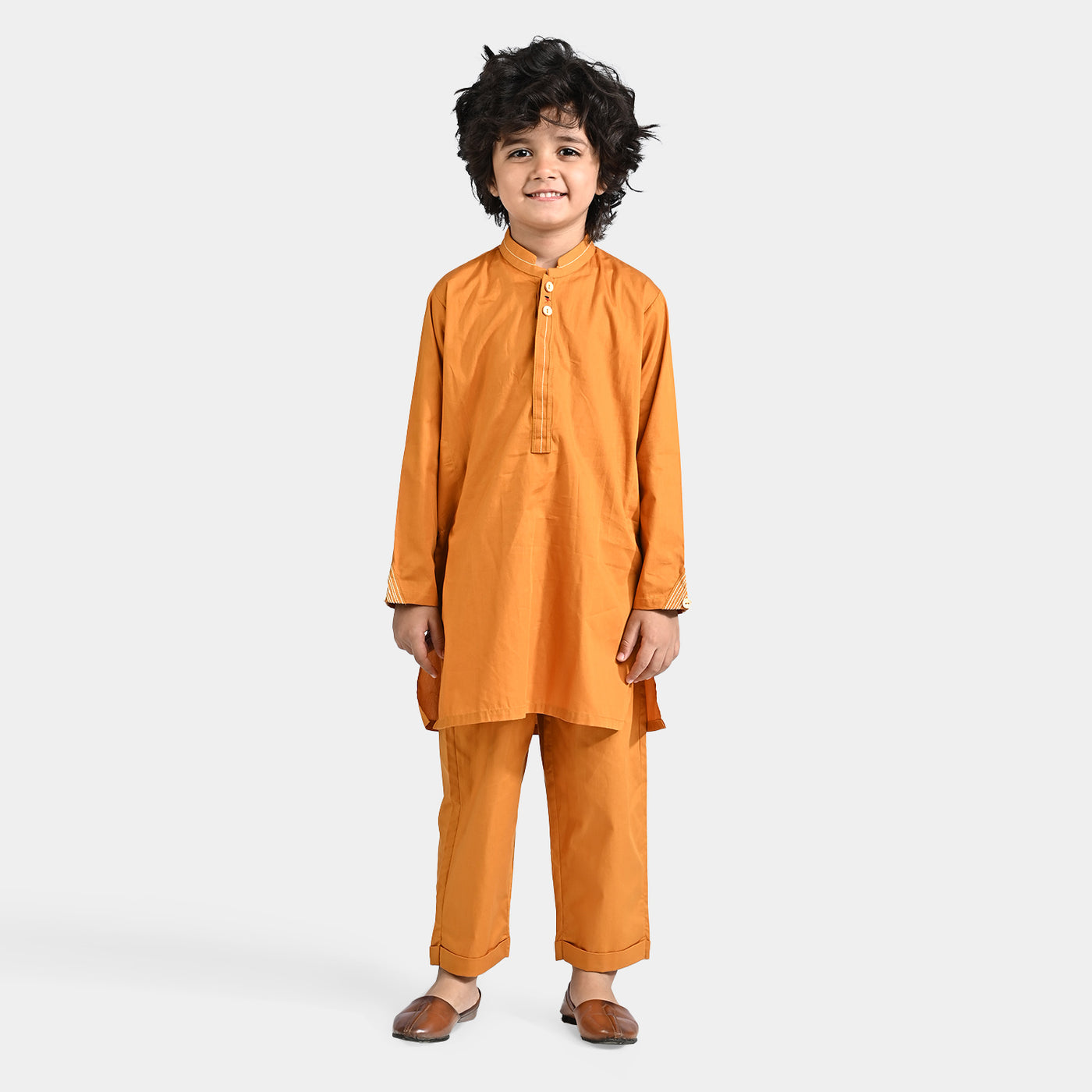 Boys Cotton Poplin Kurta & Shalwar Suit-Rust