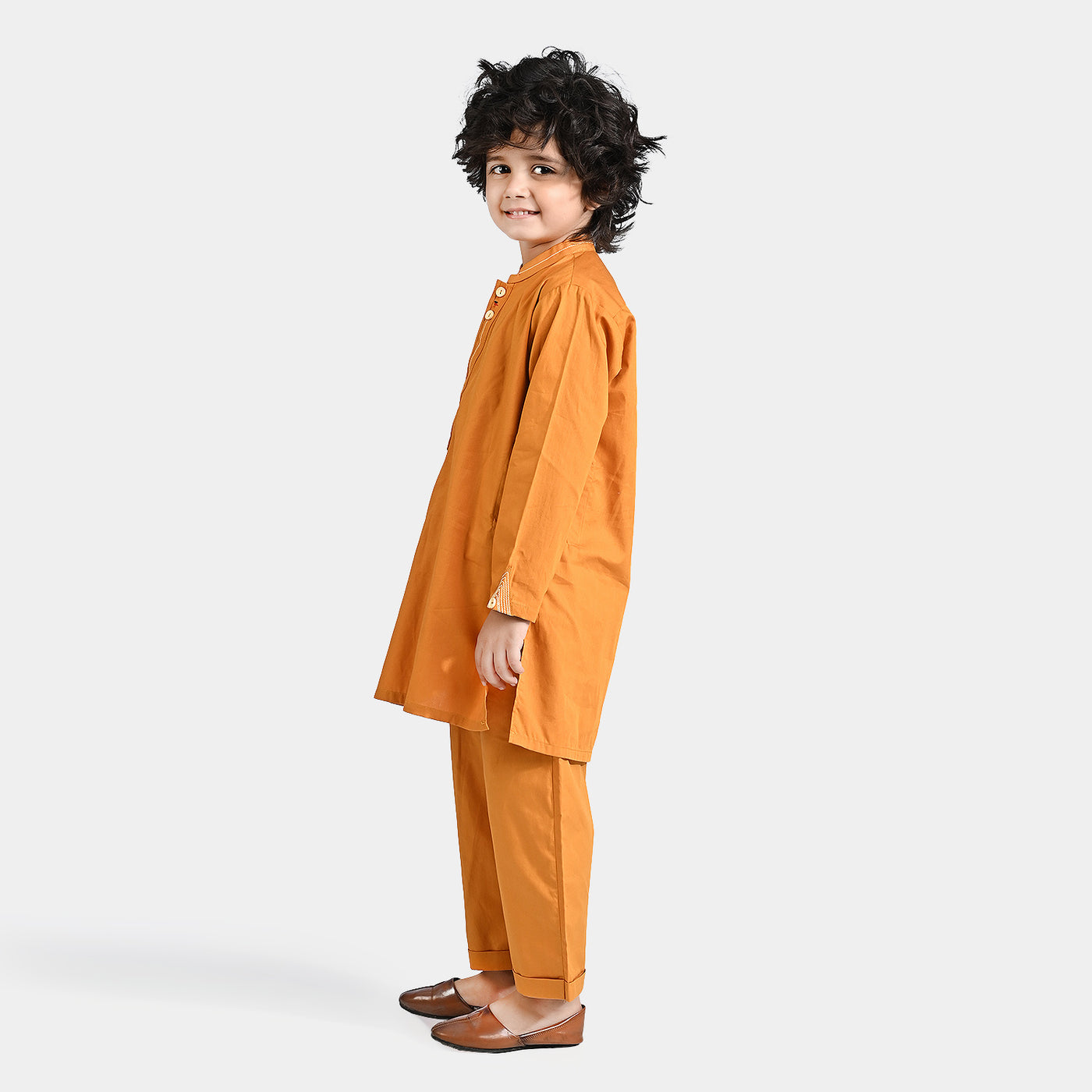 Boys Cotton Poplin Kurta & Shalwar Suit-Rust