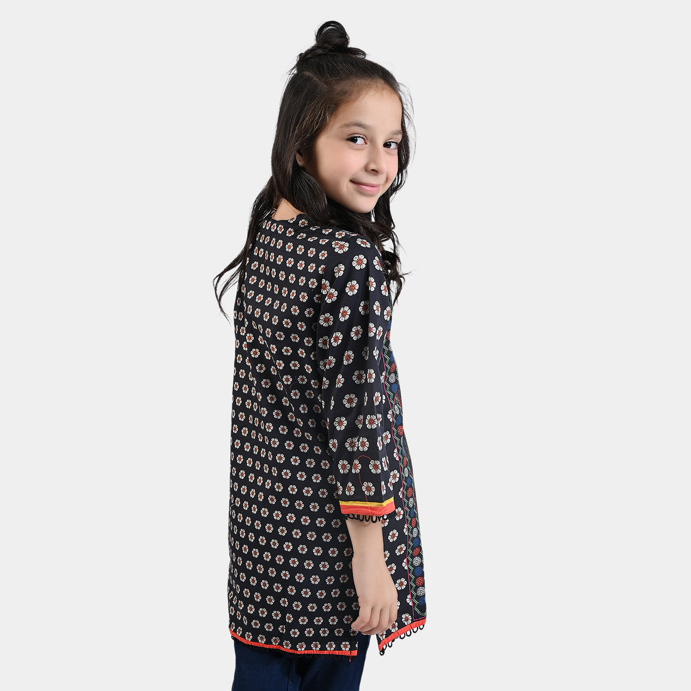 Girls Cotton Poplin Printed kurti Adventurous-BLACK