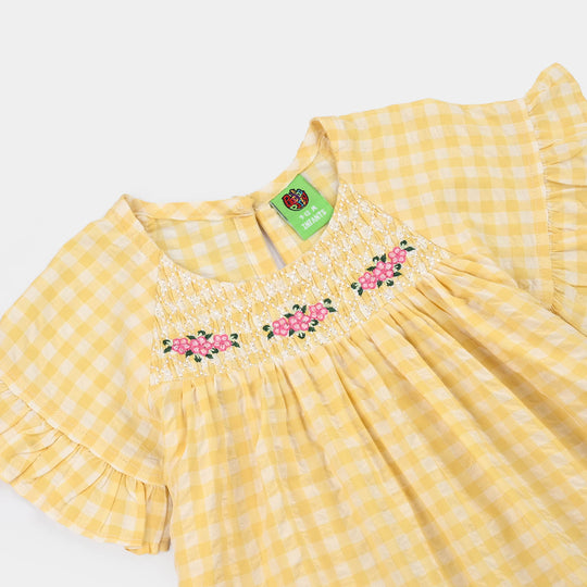 Infant Girls Poly Viscose Emb Frock Popcorn-Yellow