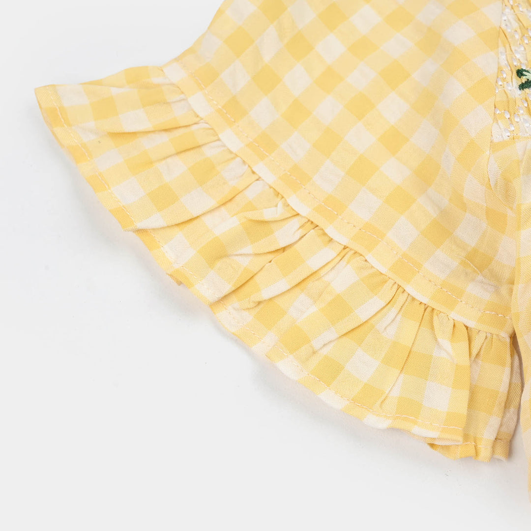 Infant Girls Poly Viscose Emb Frock Popcorn-Yellow