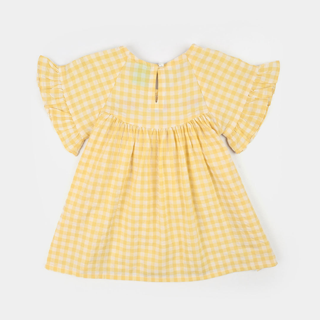Infant Girls Poly Viscose Emb Frock Popcorn-Yellow