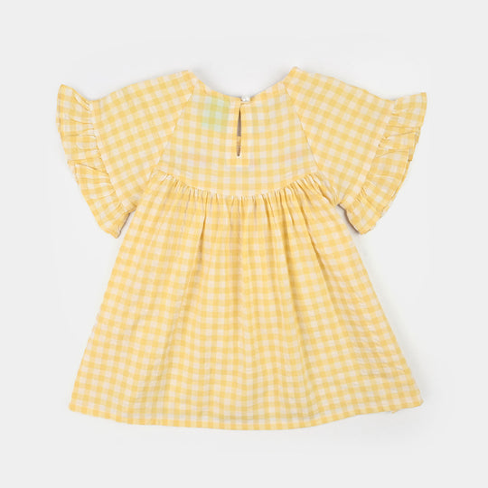 Infant Girls Poly Viscose Emb Frock Popcorn-Yellow