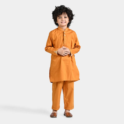 Boys Cotton Poplin Kurta & Shalwar Suit-Rust