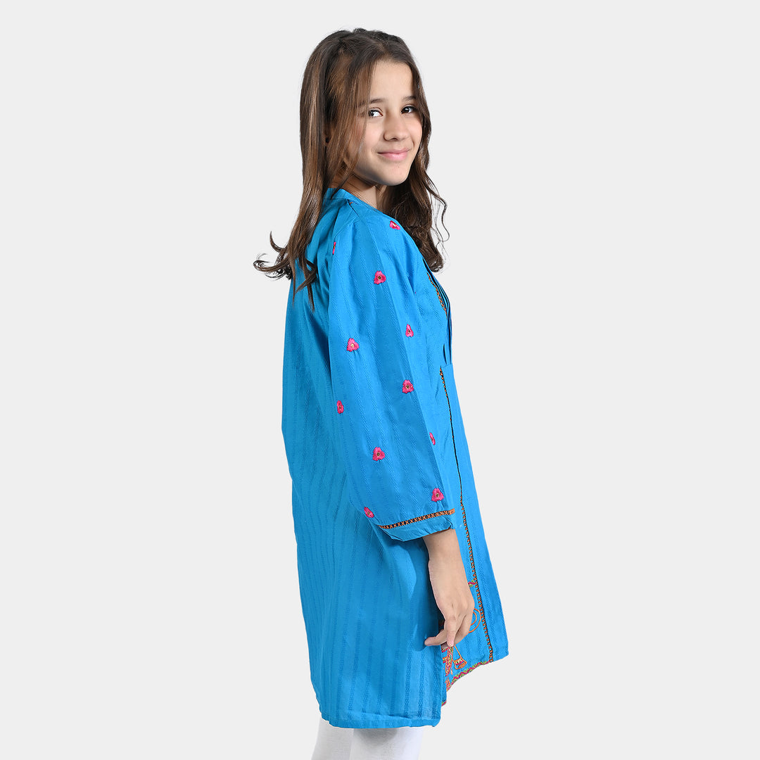 Girls Jacquard EMB Kurti Elephant-Teal