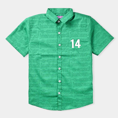 Boys Cotton Poplin Casual Shirt H/S (14-Azadi)-Green