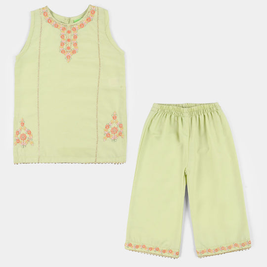 Infant Girls Raw Silk 2-Piece Set (Laddoo Rani) - Pista Green