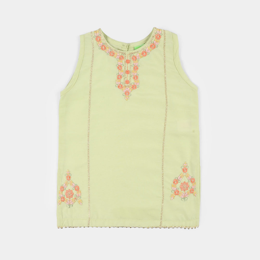 Infant Girls Raw Silk 2-Piece Set (Laddoo Rani) - Pista Green