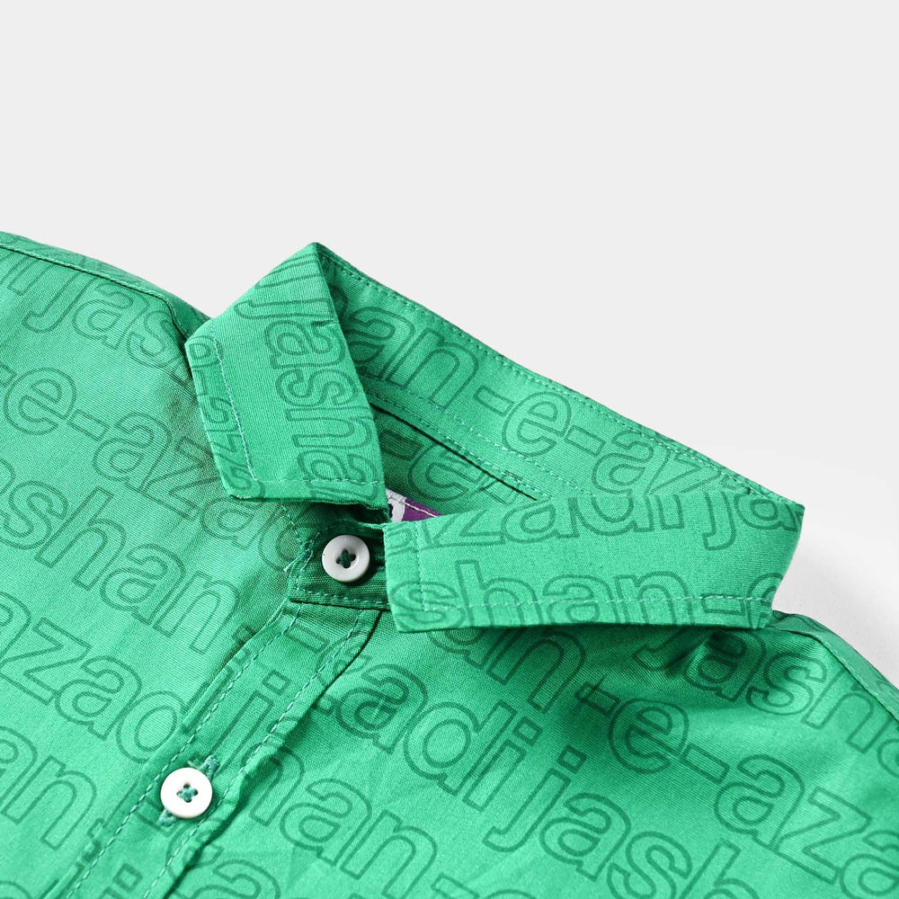 Boys Cotton Poplin Casual Shirt H/S (14-Azadi)-Green