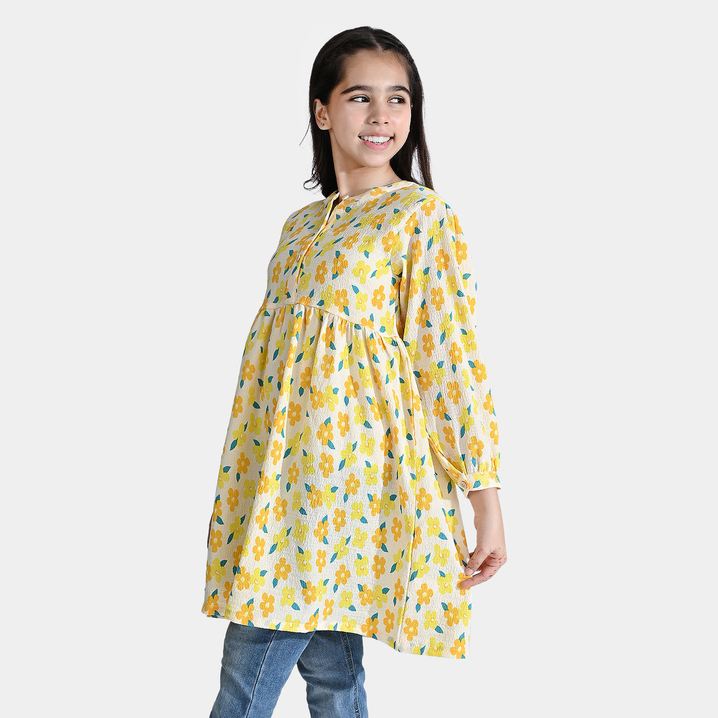 Girls Poly Cotton Casual Frock Plumeria-Multi