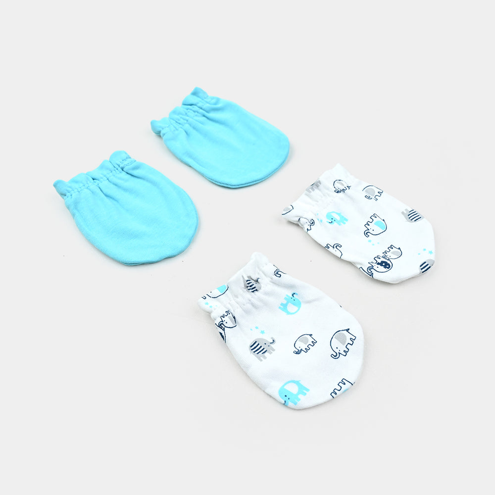 Infant Cotton Interlock Mitten Set Elephants