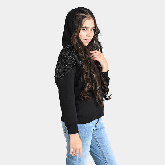 Girls Fleece Knitted Jacket Sequence-Jet.Black