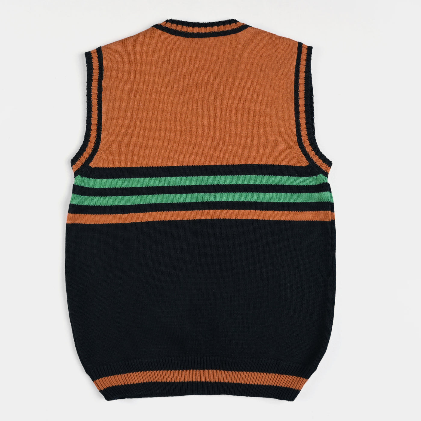 Boys Acrylic Sleeveless Sweater Striper-BLACK