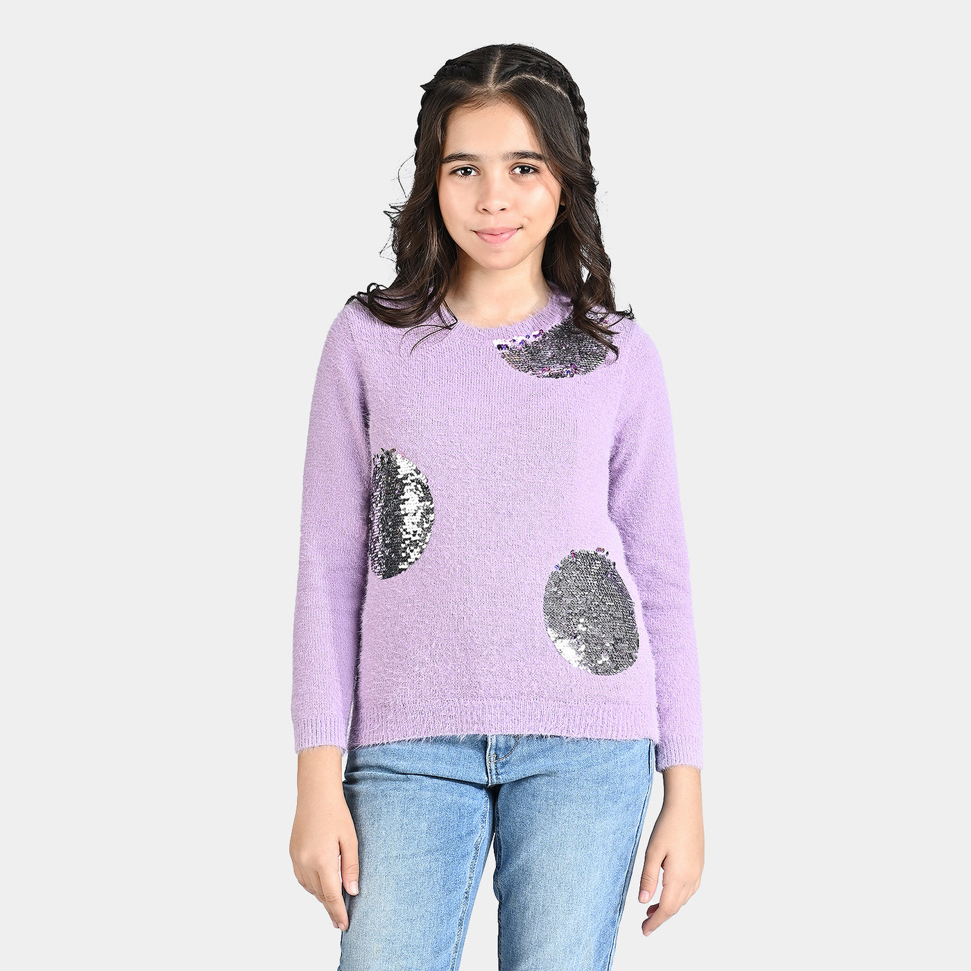 Girls Acrylic Sweater Circles-Lilac