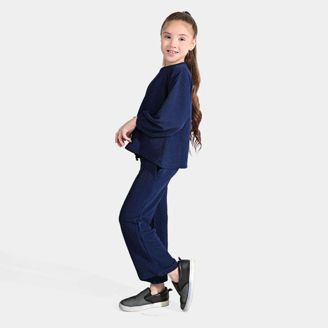 Girls Jacquard 2 Piece Suit-NAVY