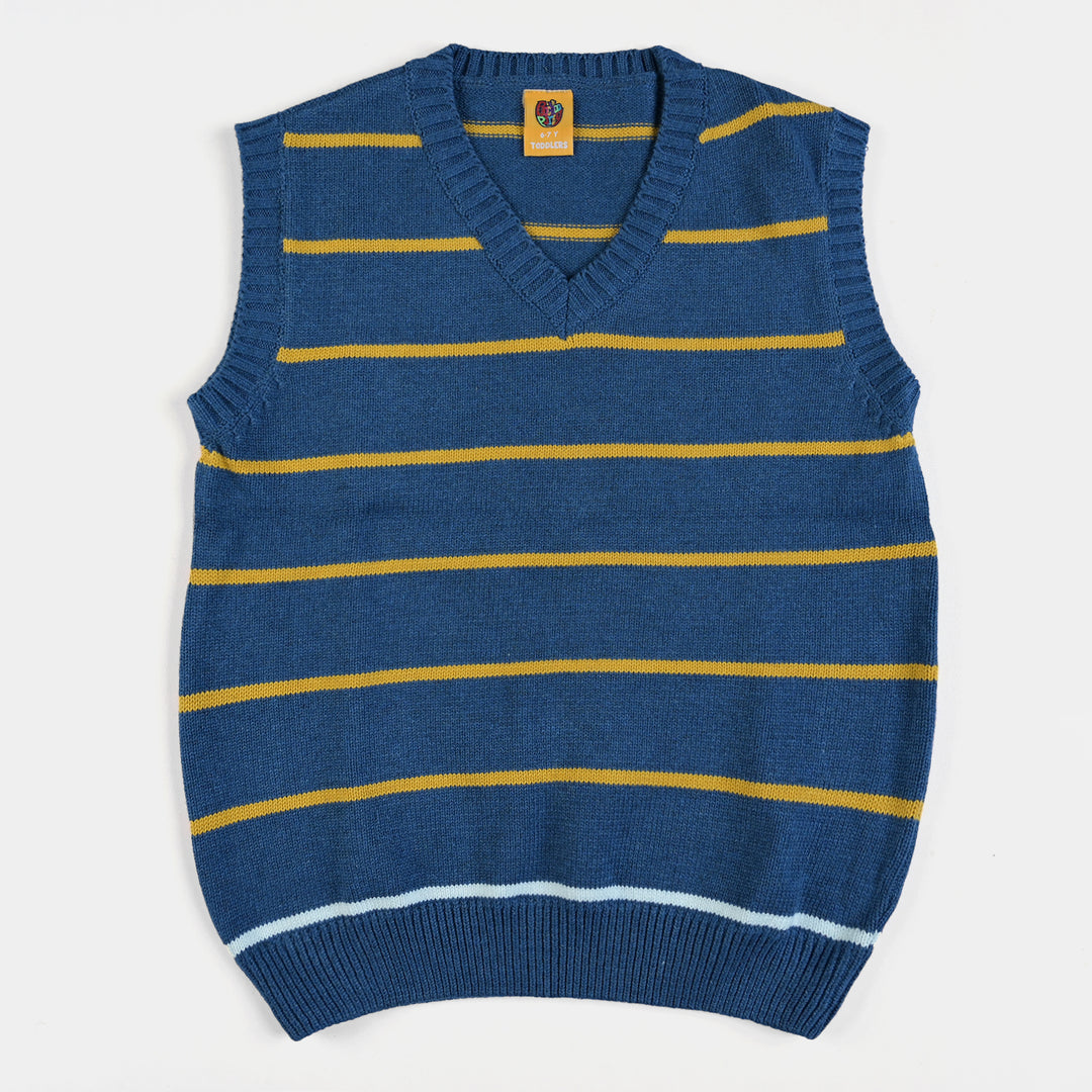 Boys Acrylic Sleeveless Sweater Striper-NAVY