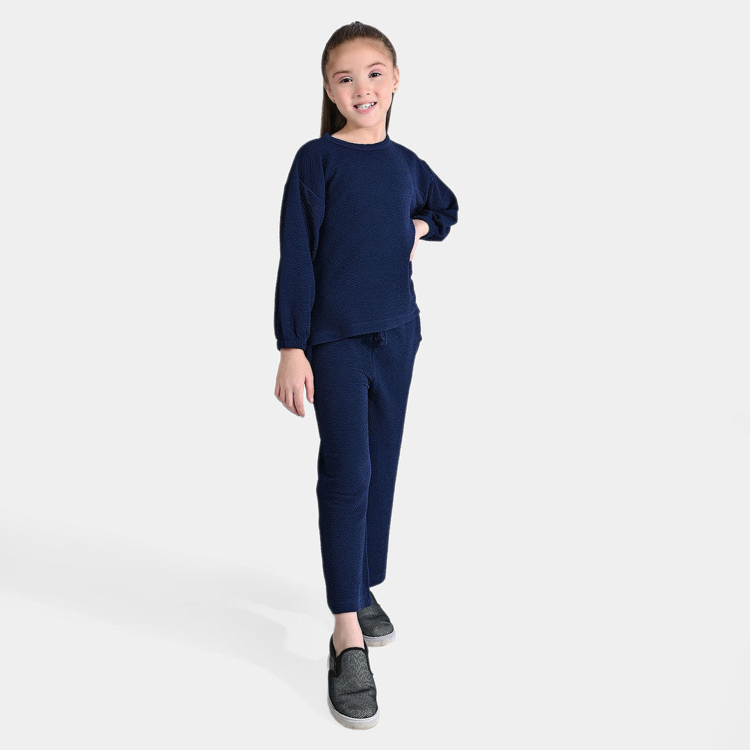 Girls Jacquard 2 Piece Suit-NAVY