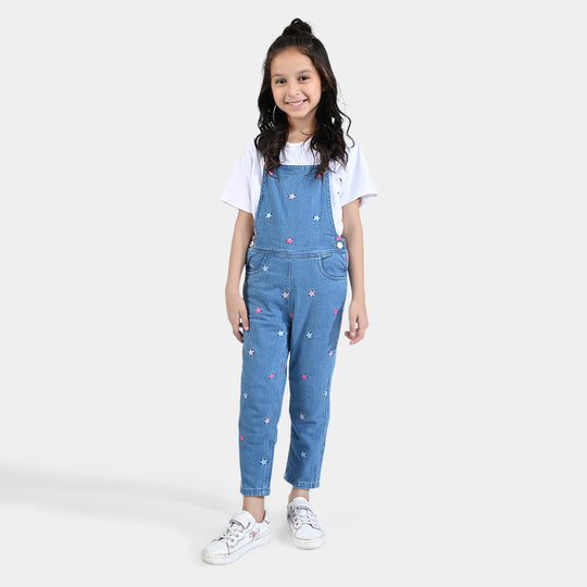 Girls Denim rigid Dangri Stars EMB-LIGHT BLUE