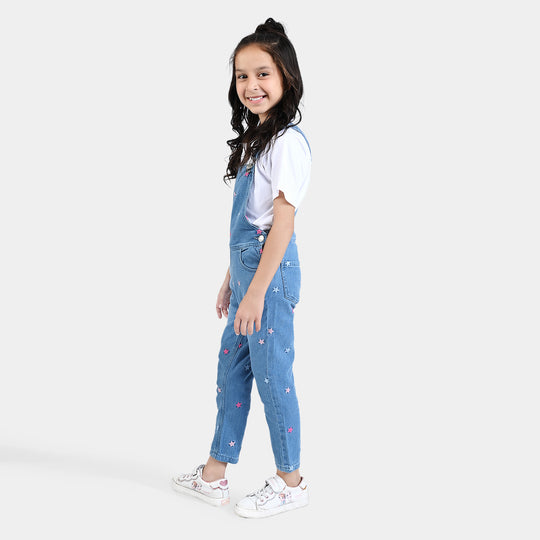 Girls Denim rigid Dangri Stars EMB-LIGHT BLUE