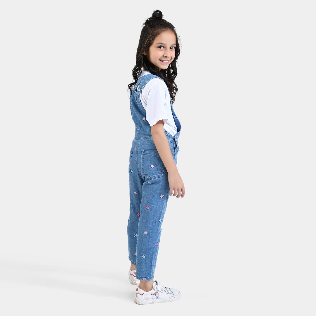 Girls Denim rigid Dangri Stars EMB-LIGHT BLUE