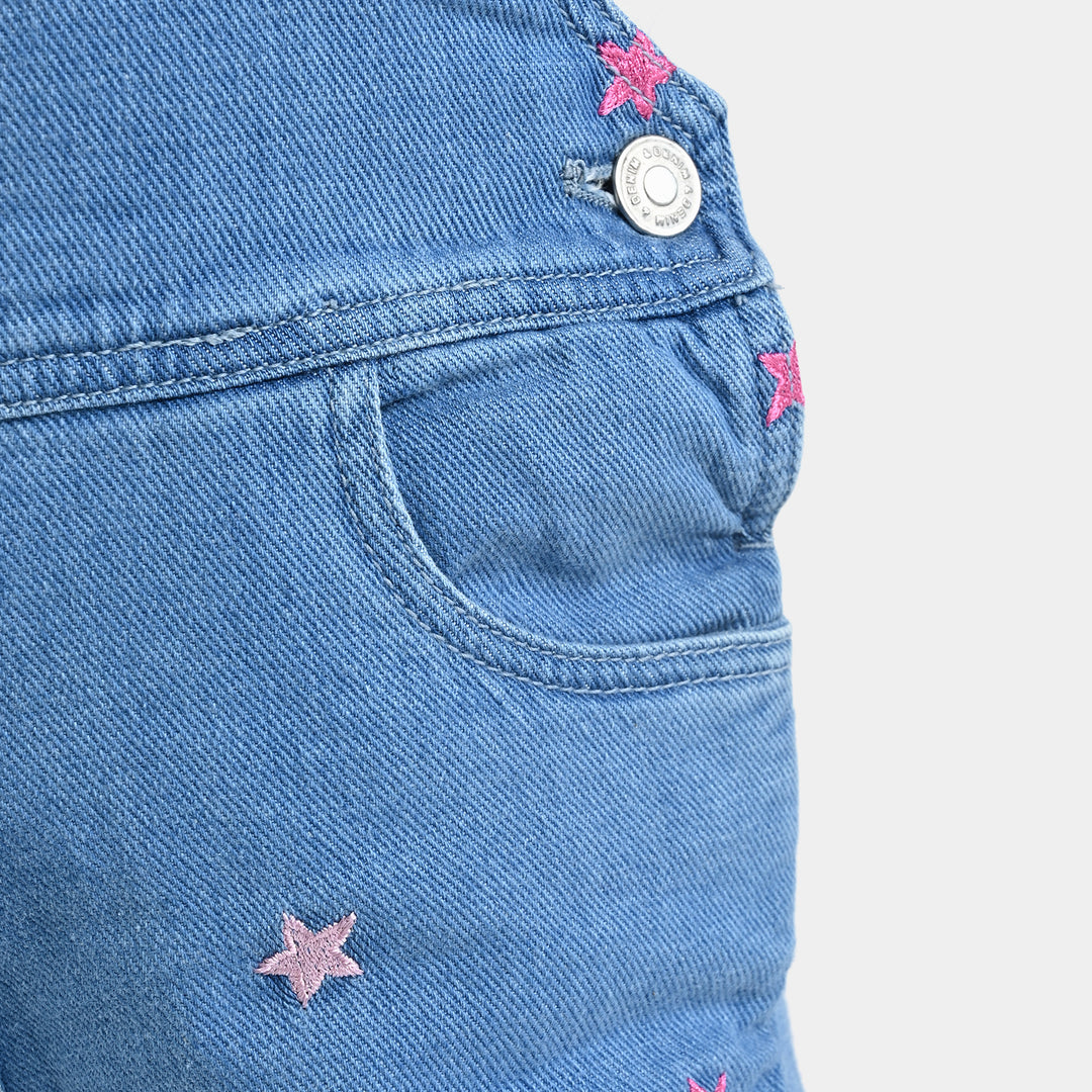 Girls Denim rigid Dangri Stars EMB-LIGHT BLUE