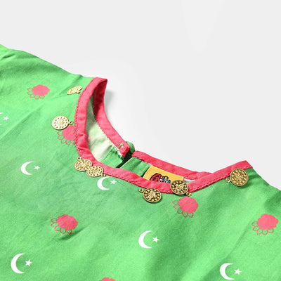 Girls Cotton Poplin IND Kurti Azm-e-Pakistan-Green